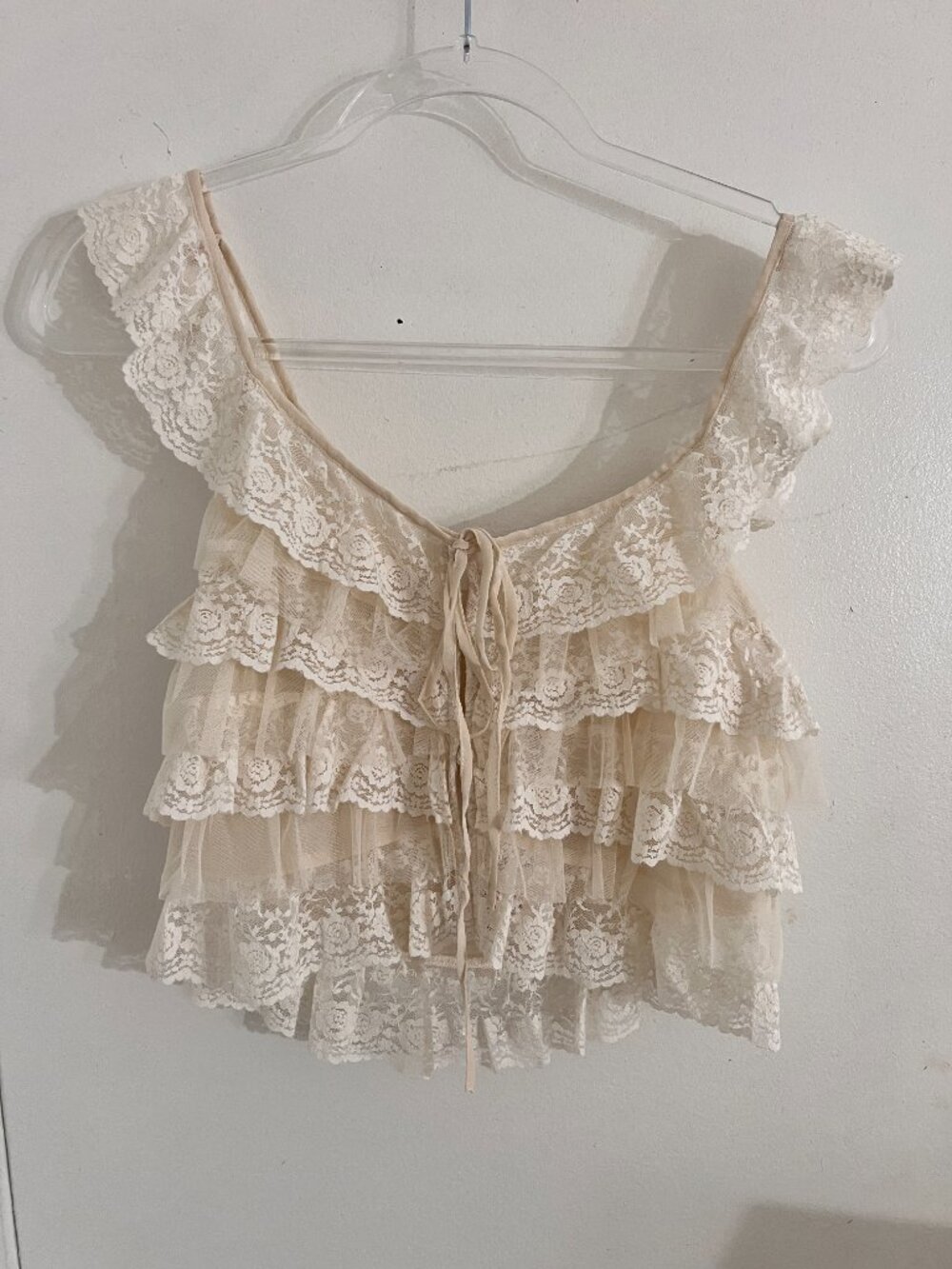 Zara Ecru Ruffled Lace Top Size XS - Picture 5 of 10